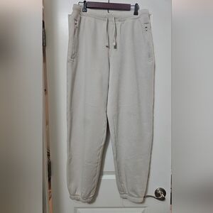 Unisex Alo Yoga Fleece Jogger Sweatpants Cream Beige Size L/G Lounge Athleisure